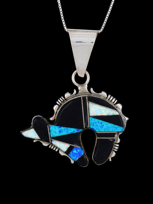 Navajo Onyx and Opalite Mosaic Inlay Bear Pendant