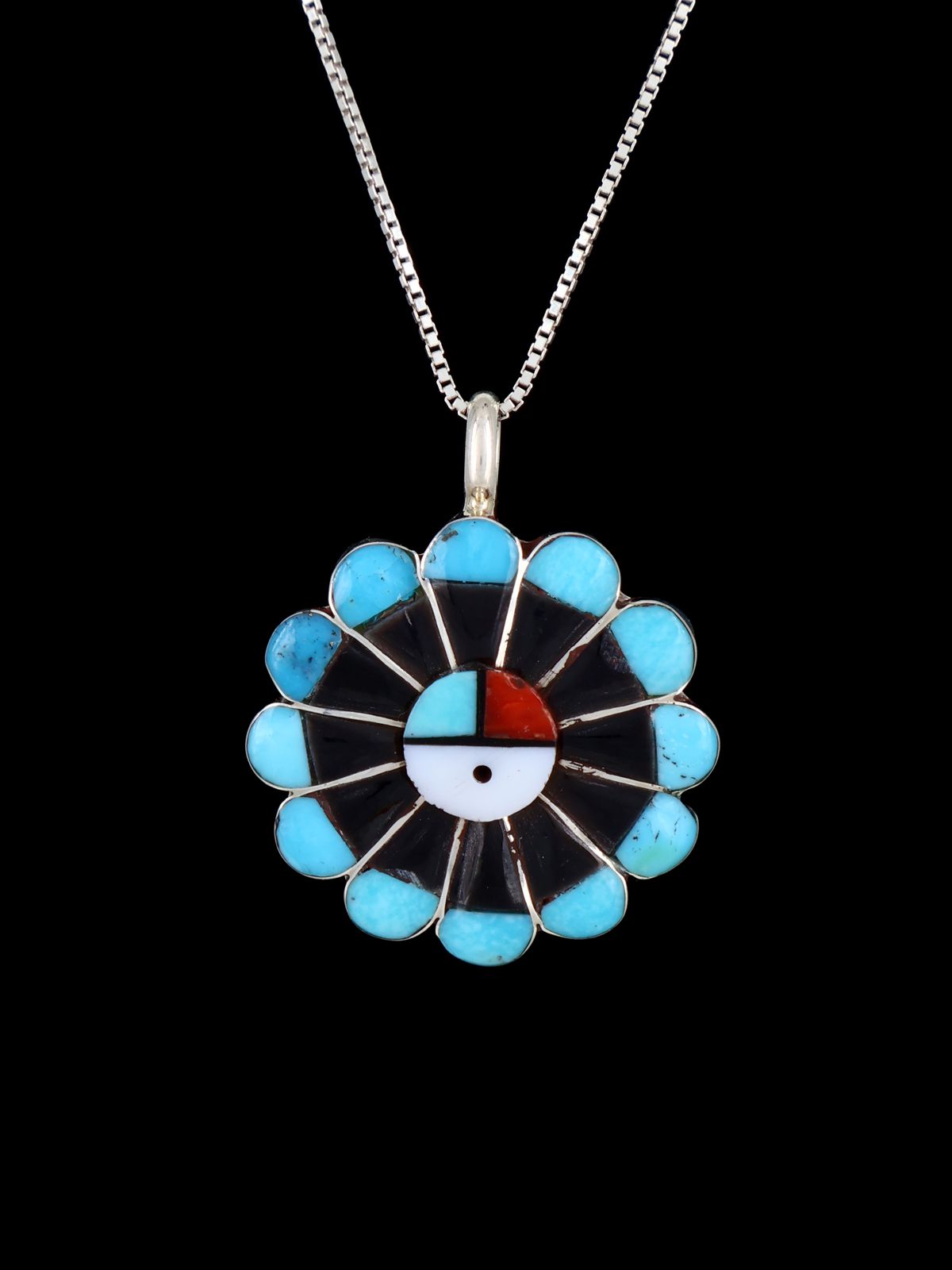 Native American Jewelry Zuni Inlay Sunface Pendant