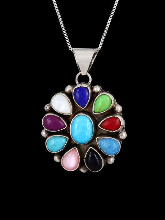 Navajo Sterling Silver Multi Stone Cluster Pendant