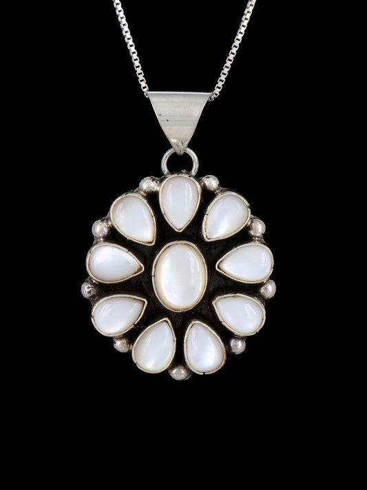 Navajo Sterling Silver Mother of Pearl Cluster Pendant