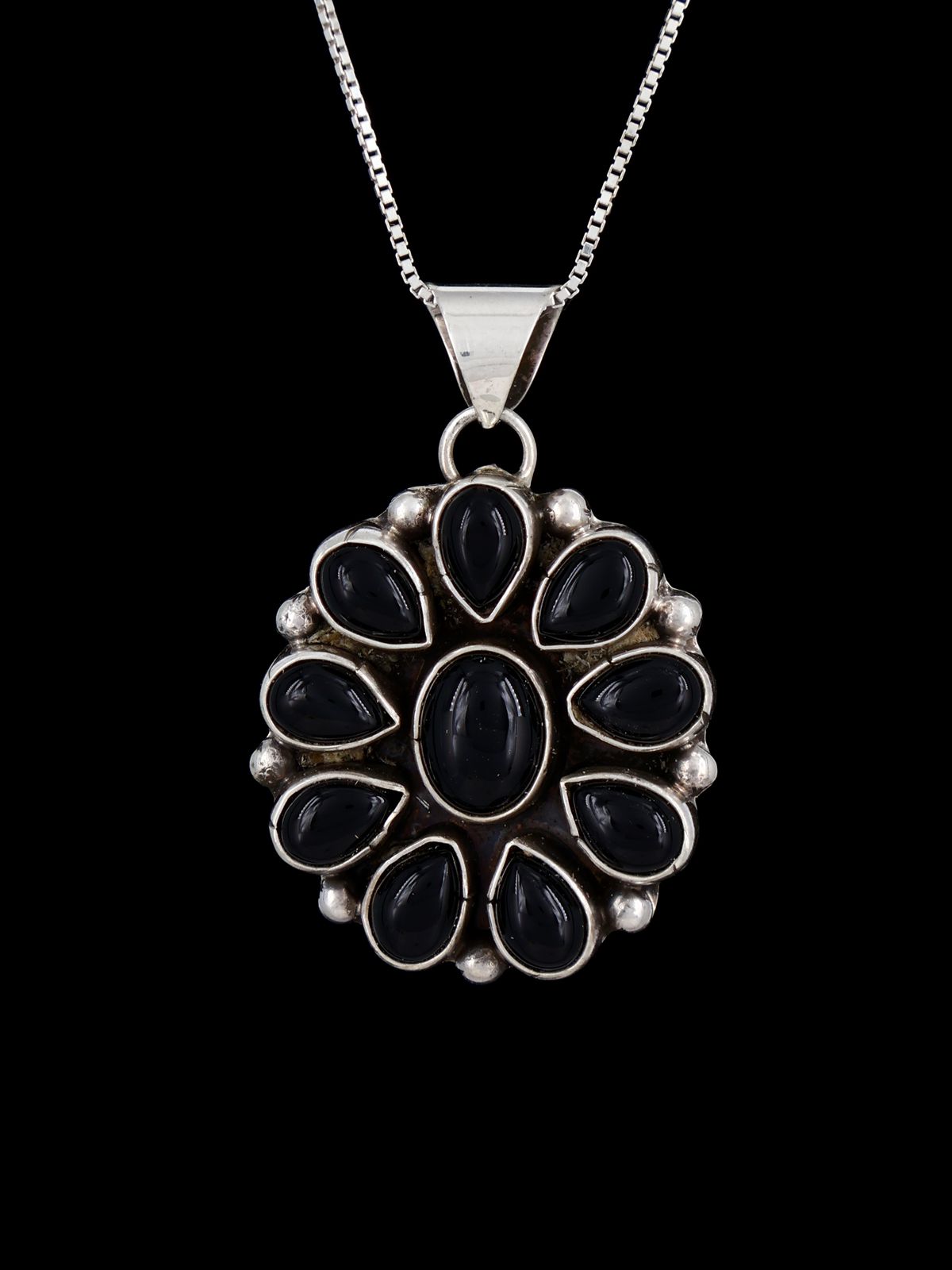 Navajo Sterling Silver Black Onyx Cluster Pendant
