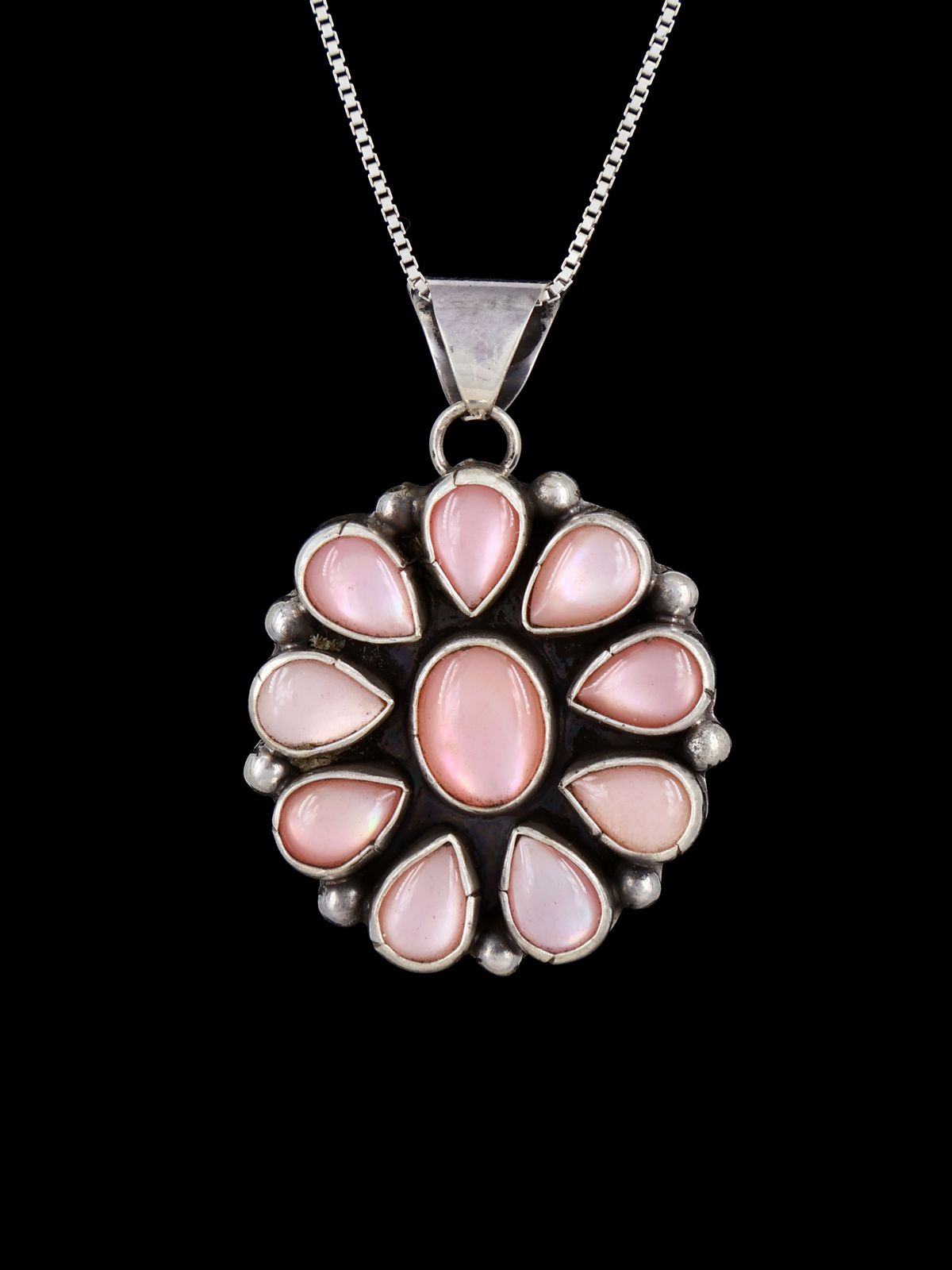 Navajo Sterling Silver Pink Shell Cluster Pendant