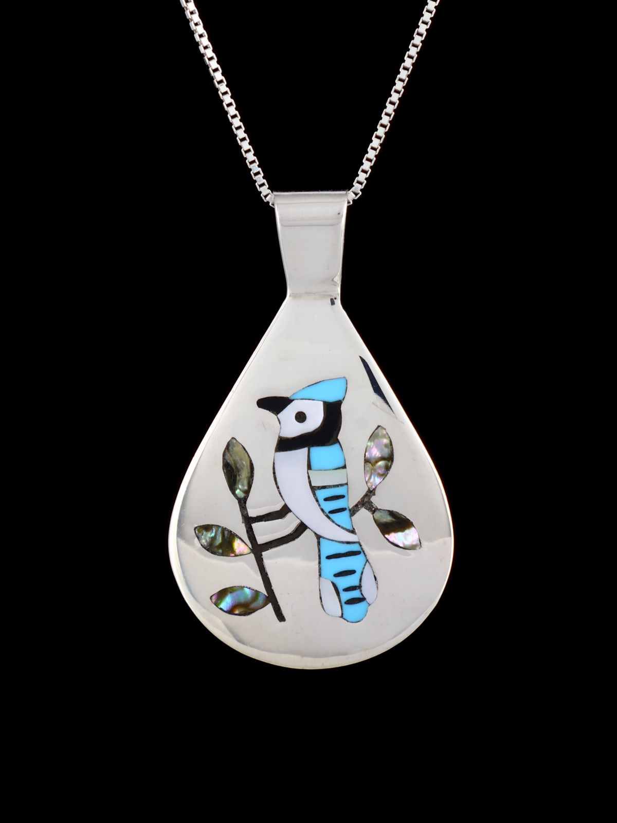 Native American Jewelry Sterling Silver Inlay Bird Pendant