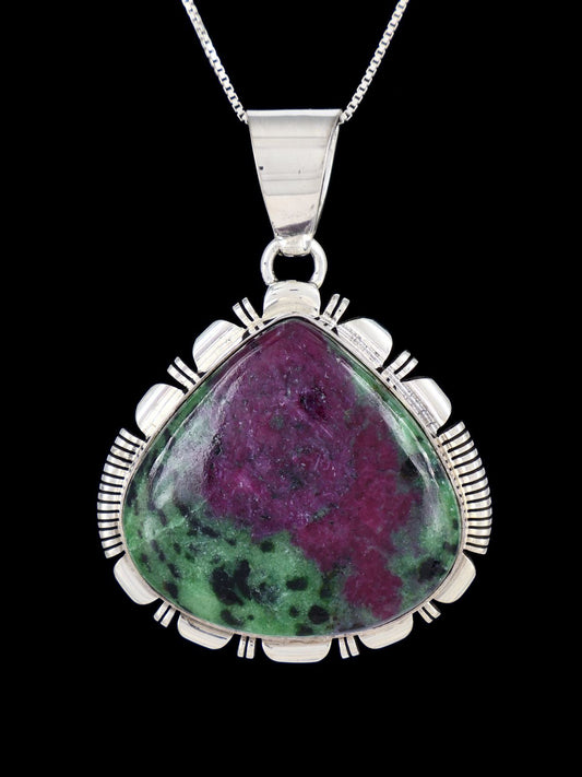 Navajo Jewelry Sterling Silver Ruby In Zoisite Pendant