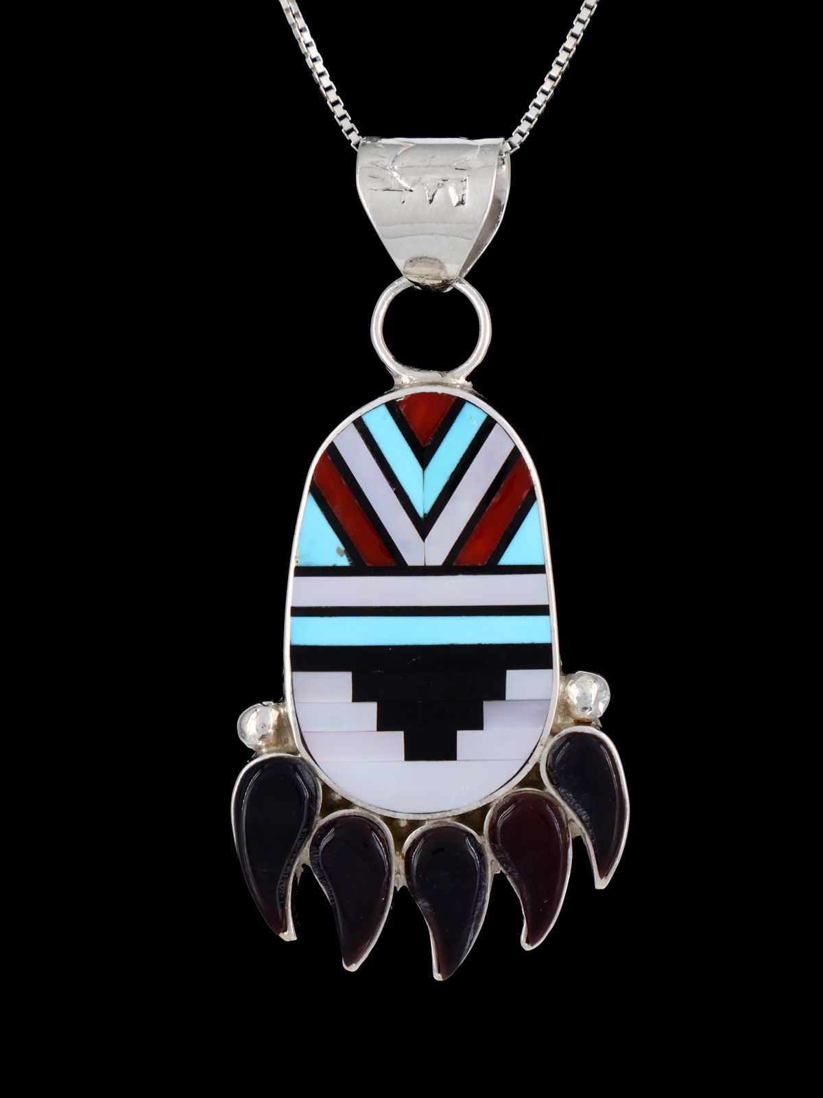 Bear Paw Sterling Silver Zuni Inlay Pendant