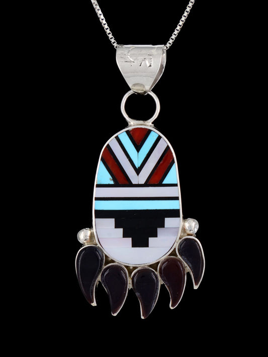 Bear Paw Sterling Silver Zuni Inlay Pendant