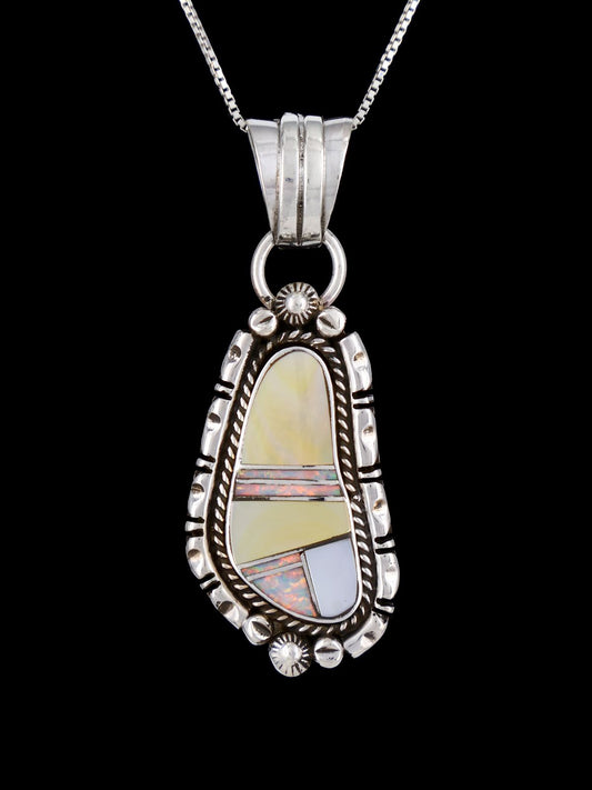 Navajo Sterling Silver Shell and Opalite Inlay Pendant