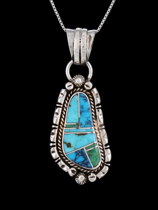 Navajo Sterling Silver Turquoise Inlay Pendant