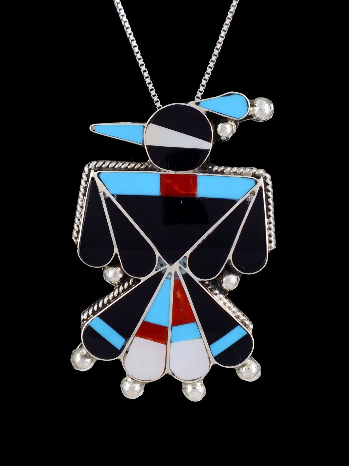 Sterling Silver Zuni Inlay Thunderbird Pin Pendant