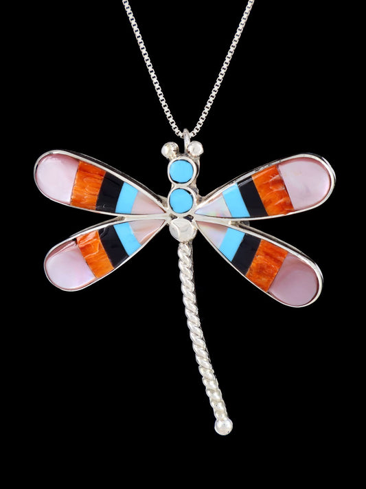Native American Zuni Inlay Dragonfly Pin Pendant