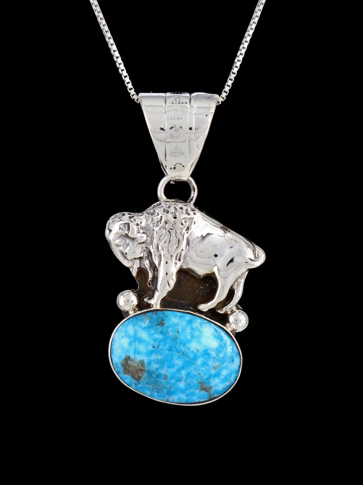 Navajo Sterling Silver Turquoise Buffalo Pendant