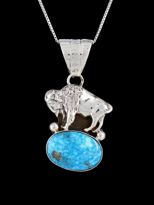 Navajo Sterling Silver Turquoise Buffalo Pendant