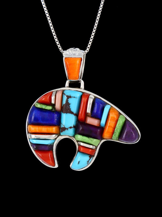 Native American Reversible Multistone Cobblestone Inlay Bear Pendant