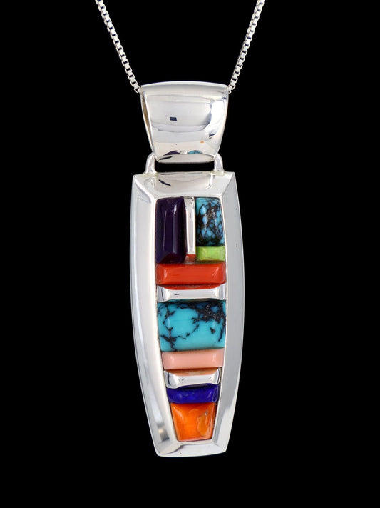 Multistone Navajo Cobblestone Inlay Sterling Silver Pendant