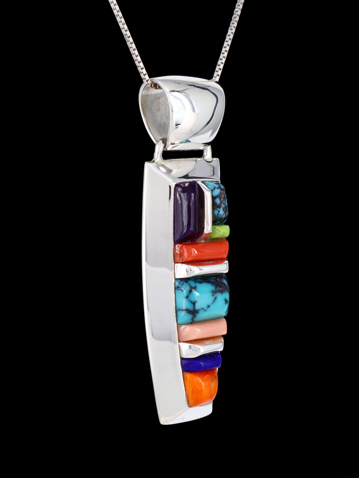 Multistone Navajo Cobblestone Inlay Sterling Silver Pendant