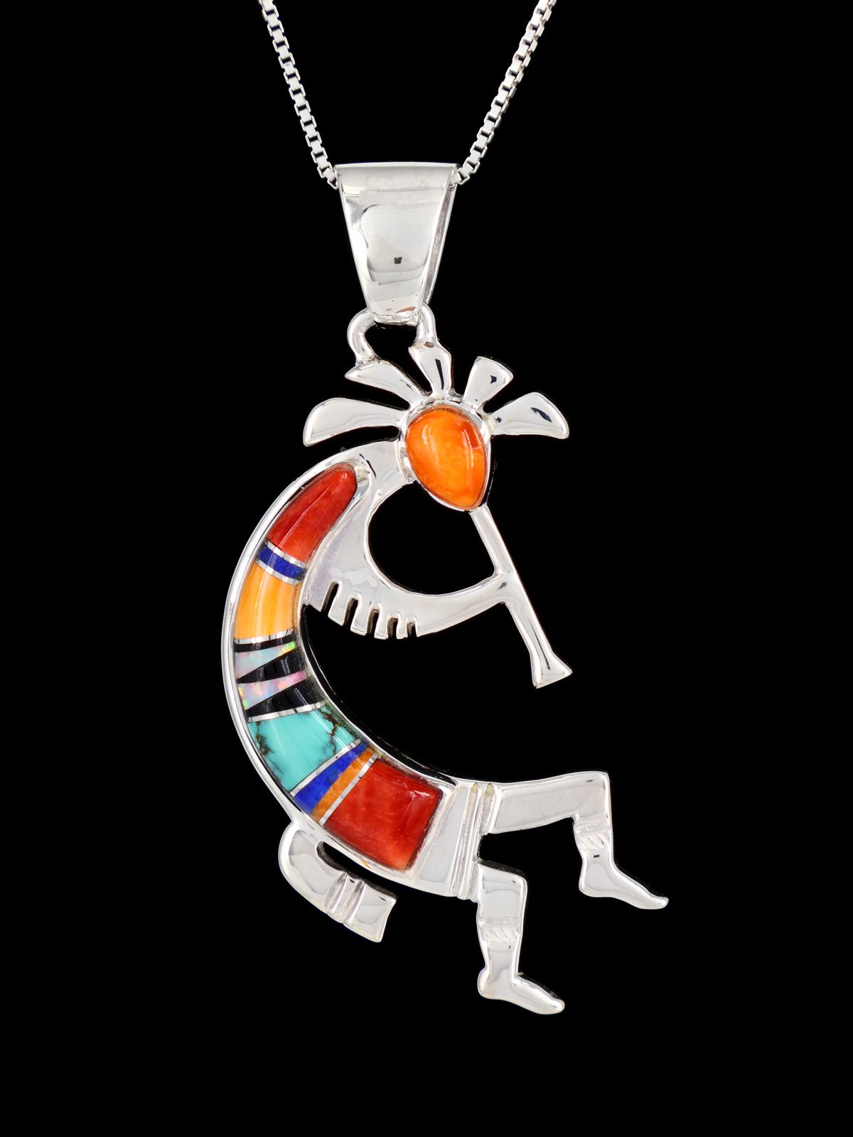 Navajo Spiny Oyster Inlay Kokopelli Pendant