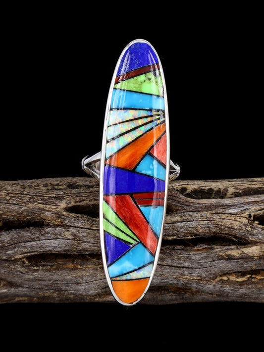 Multistone Inlay Sterling Silver Ring Size 7