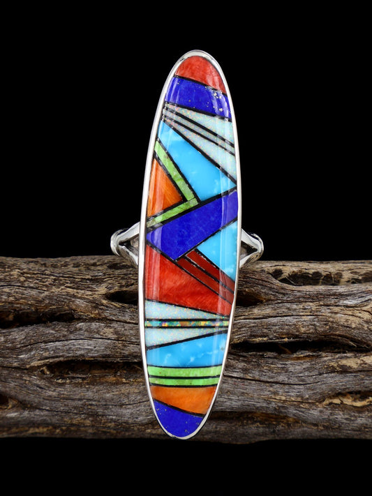 Multistone Inlay Sterling Silver Ring Size 8 1/2