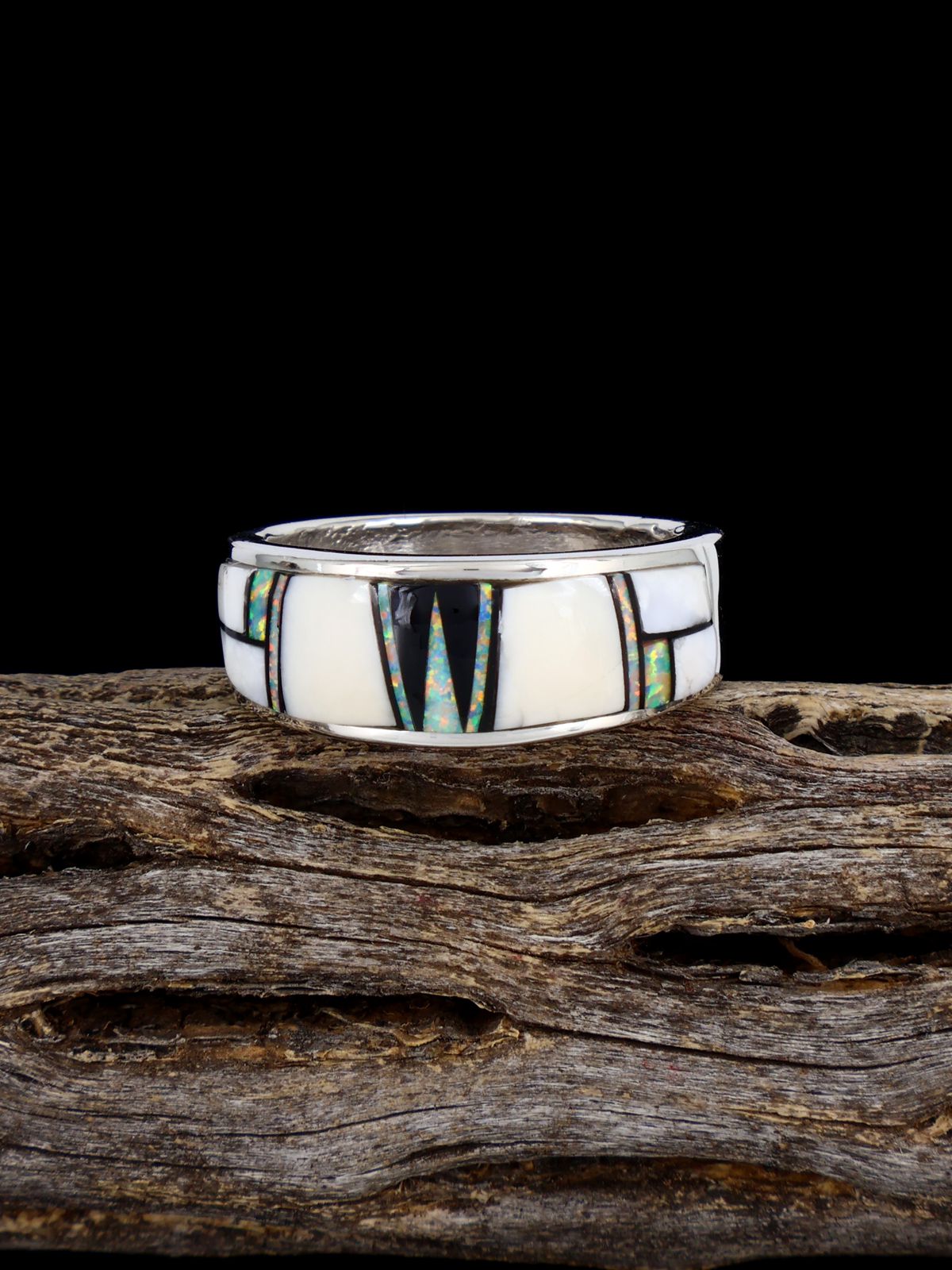 Navajo White Buffalo Inlay Ring, Size 9