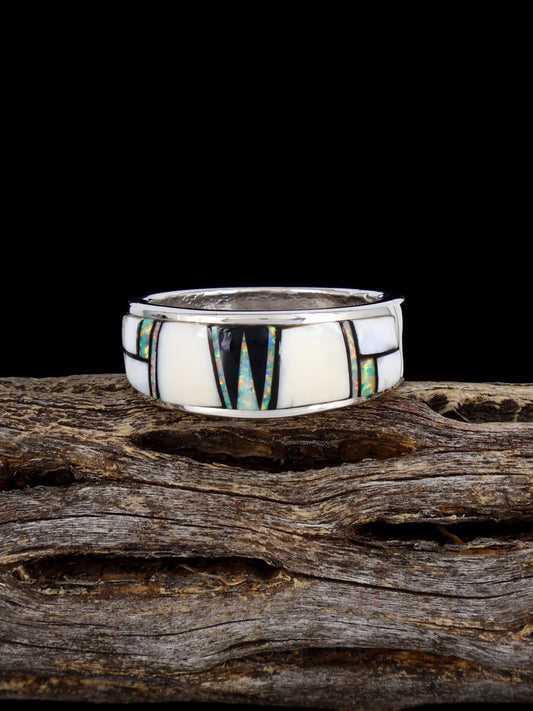 Navajo White Buffalo Inlay Ring, Size 9