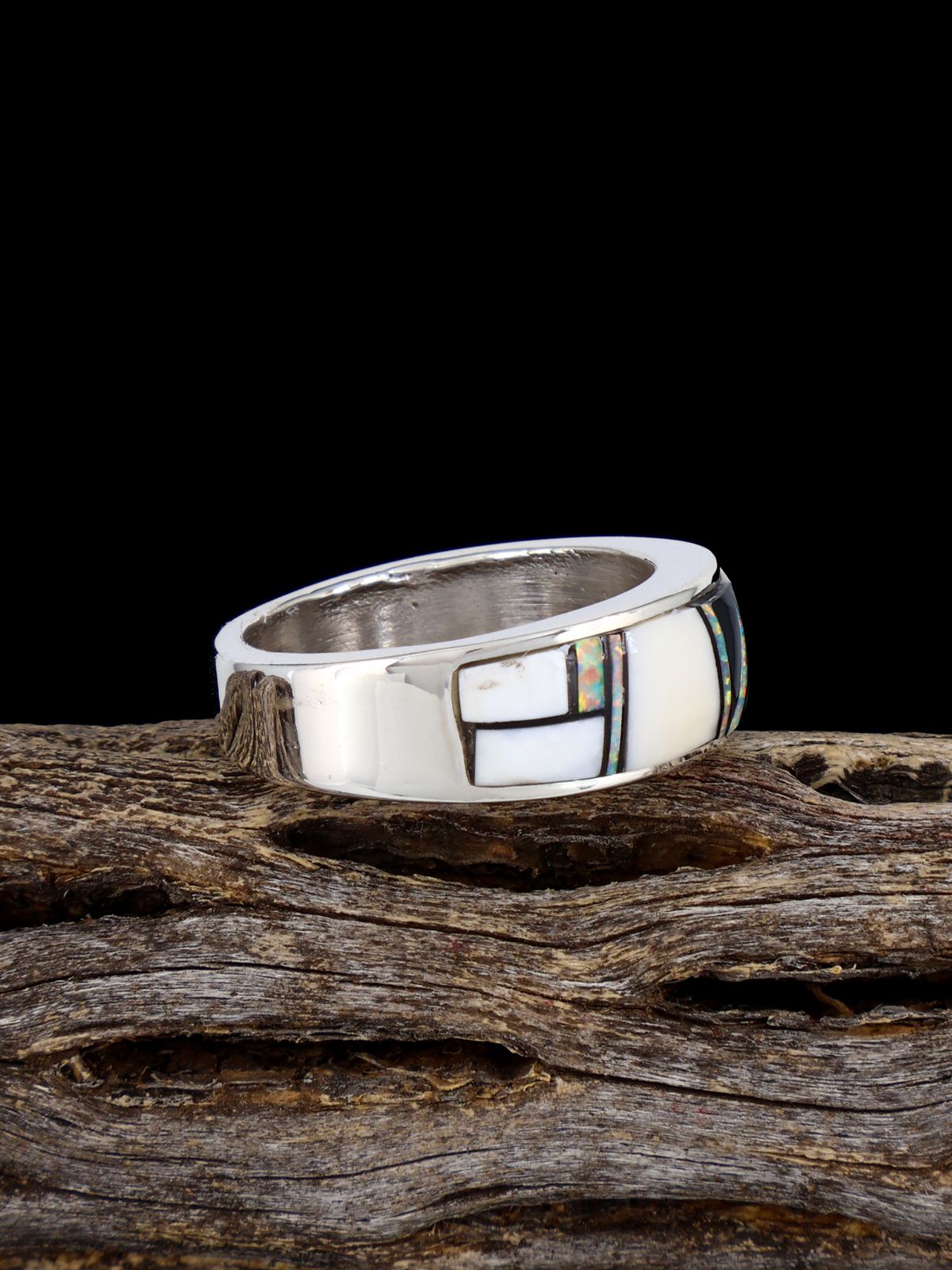 Navajo White Buffalo Inlay Ring, Size 9