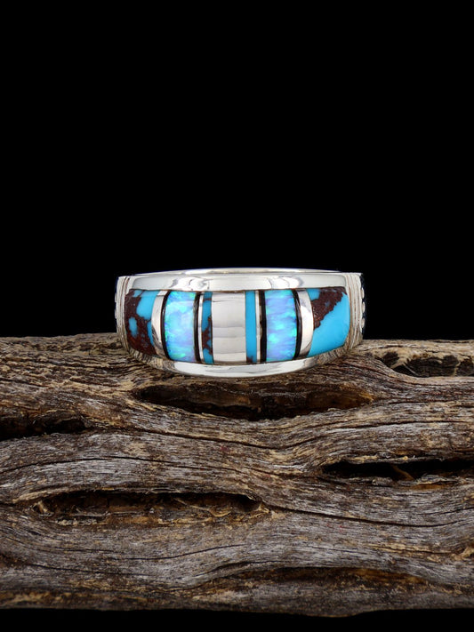 Turquoise and Opalite Inlay Ring, Size 11 1/4