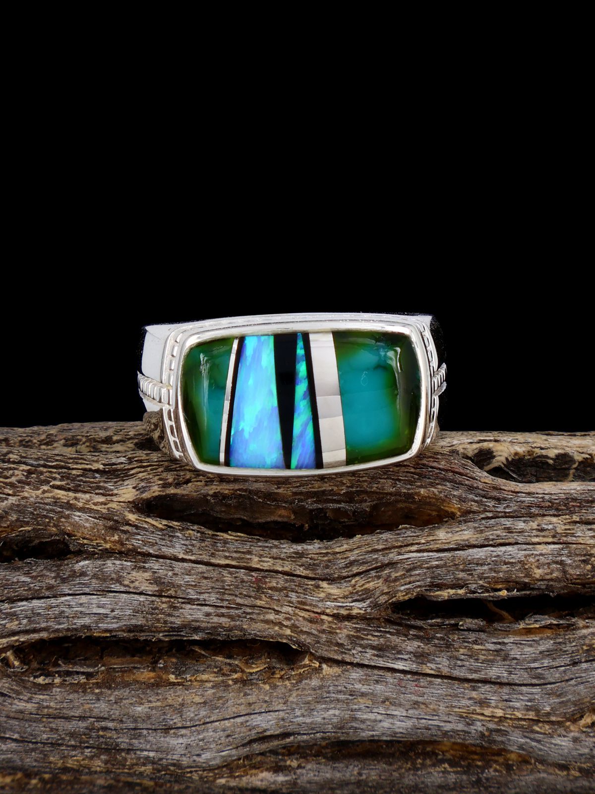 Turquoise and Opalite Inlay Ring, Size 8