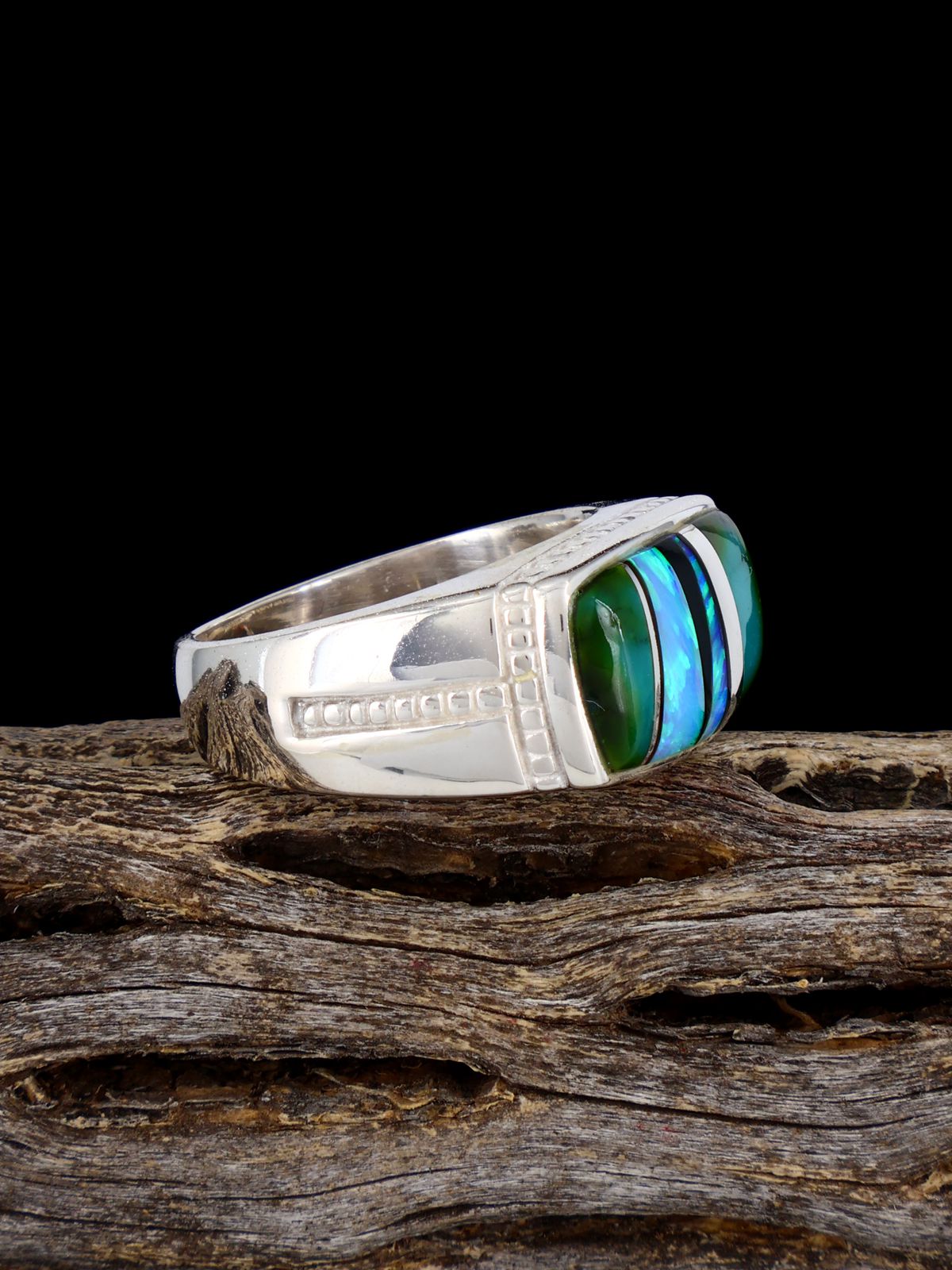 Turquoise and Opalite Inlay Ring, Size 8