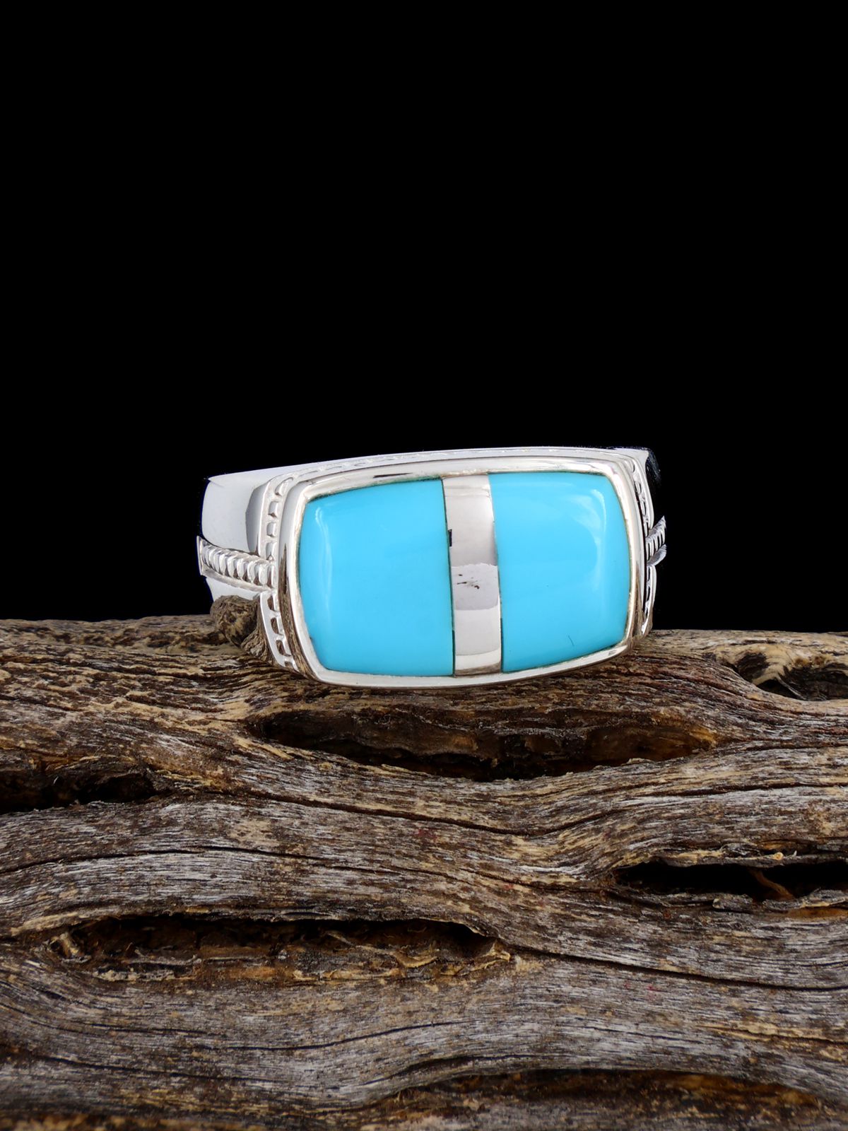 Turquoise Inlay Ring, Size 10 3/4