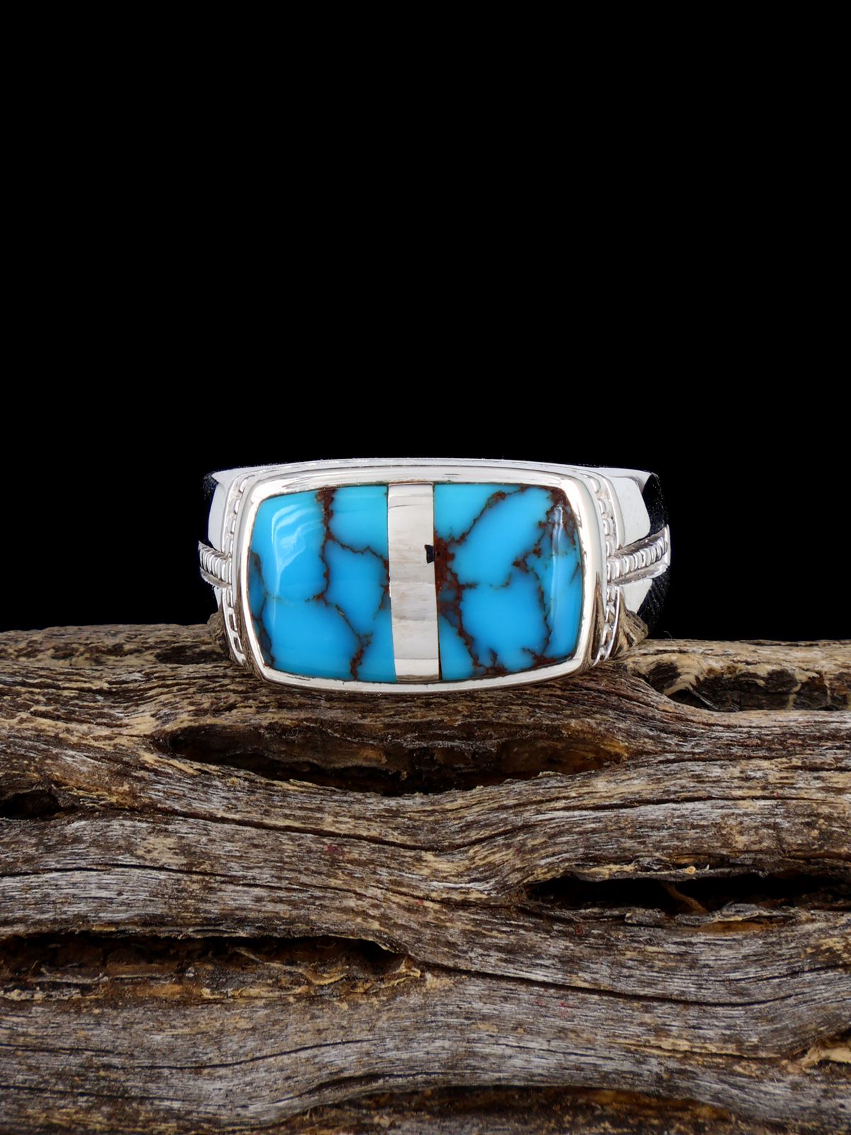 Turquoise Inlay Ring, Size 10 1/2