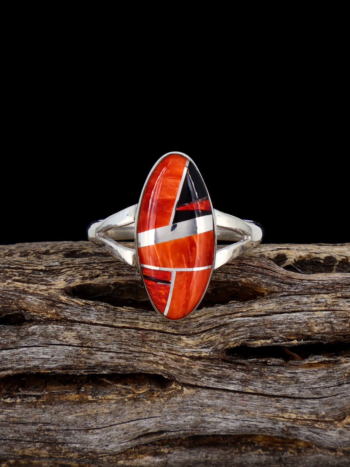 Navajo Spiny Oyster Inlay Ring, Size 7 3/4