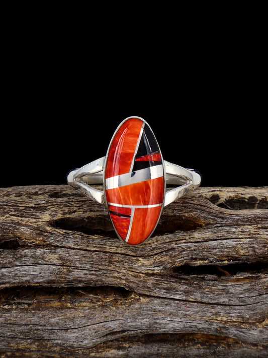 Navajo Spiny Oyster Inlay Ring, Size 7 3/4