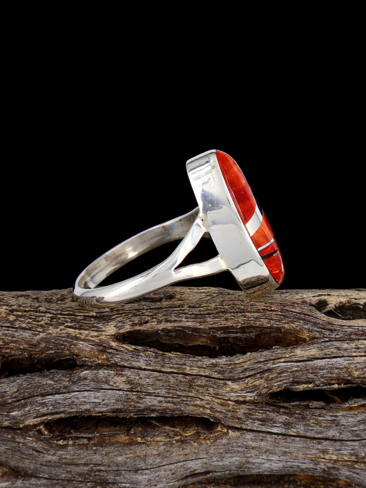 Navajo Spiny Oyster Inlay Ring, Size 7 3/4