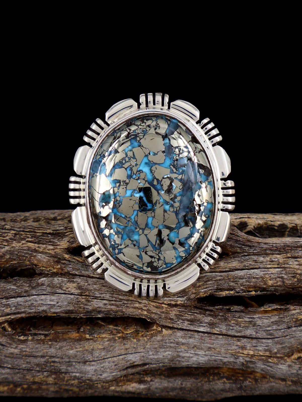 Navajo Sterling Silver P Blue Turquoise Ring, Size 7 1/2