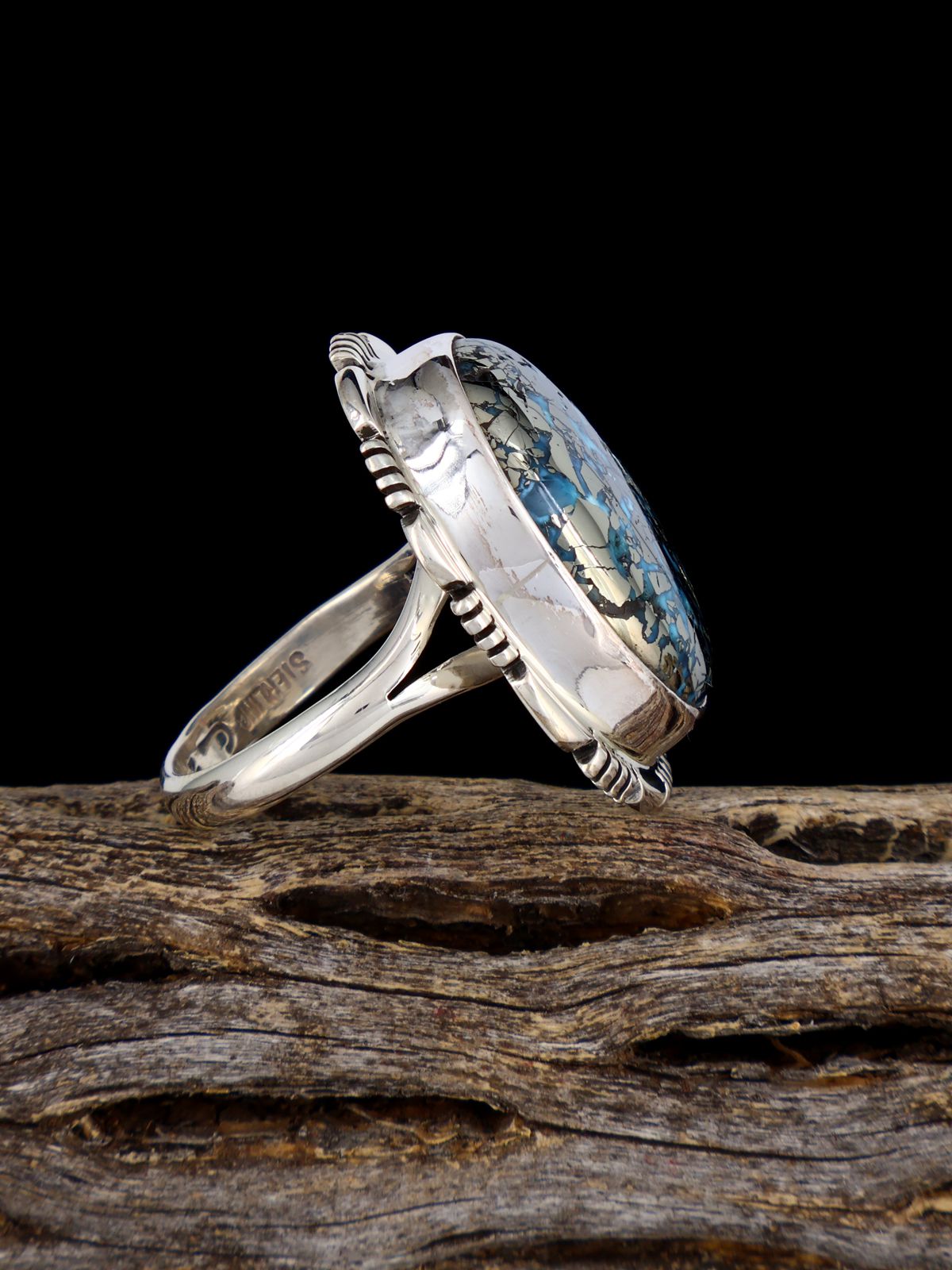 Navajo Sterling Silver P Blue Turquoise Ring, Size 7 1/2