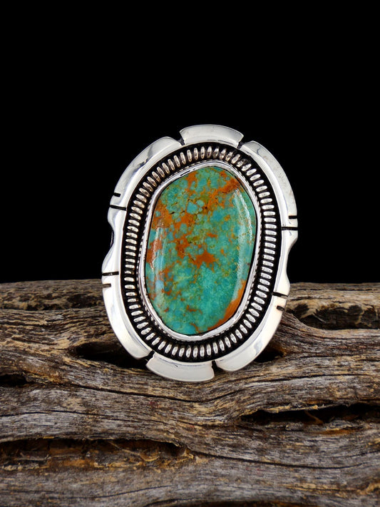 Navajo Sterling Silver Tyrone Turquoise Ring, Size 5 1/2
