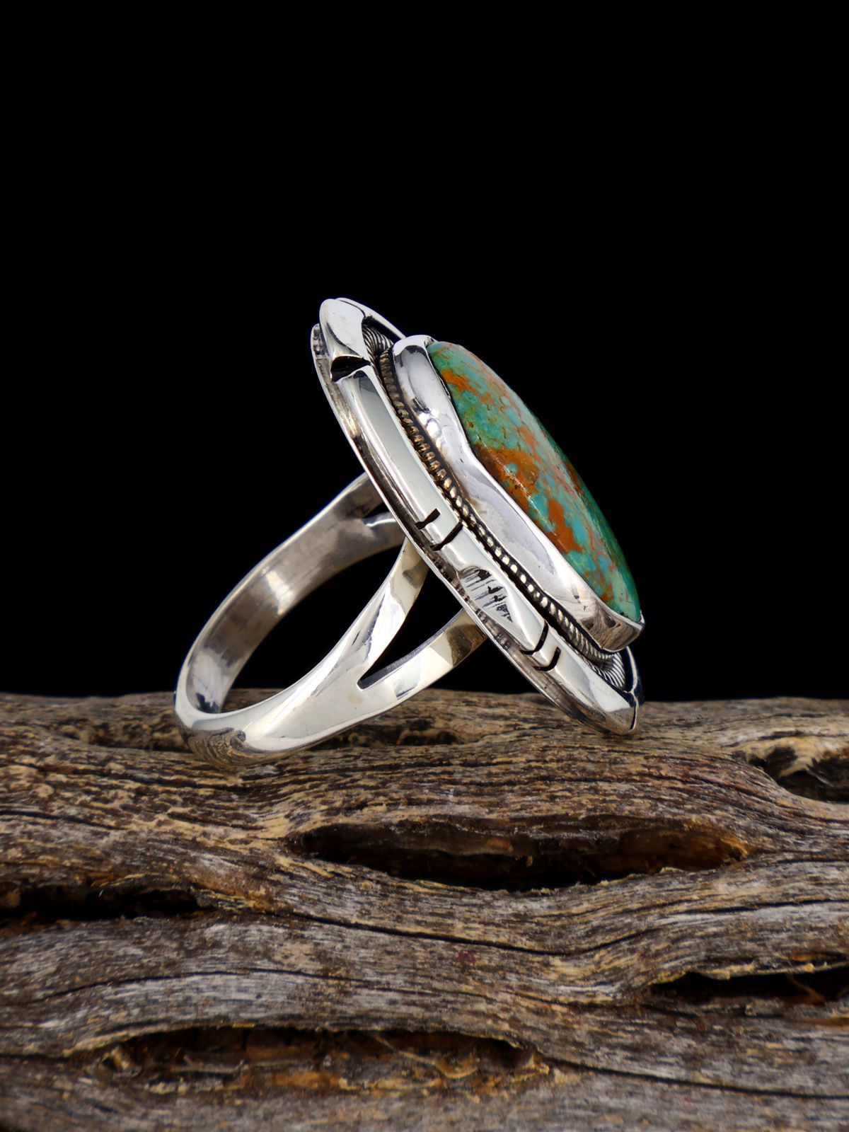 Navajo Sterling Silver Tyrone Turquoise Ring, Size 5 1/2