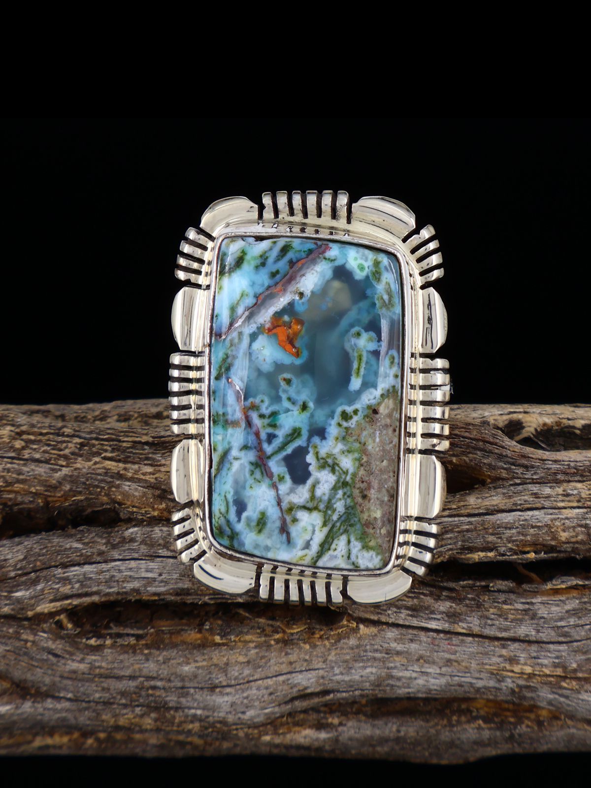 Sterling Silver Chrysocolla and Quartz with Native Copper Ring, Size 8