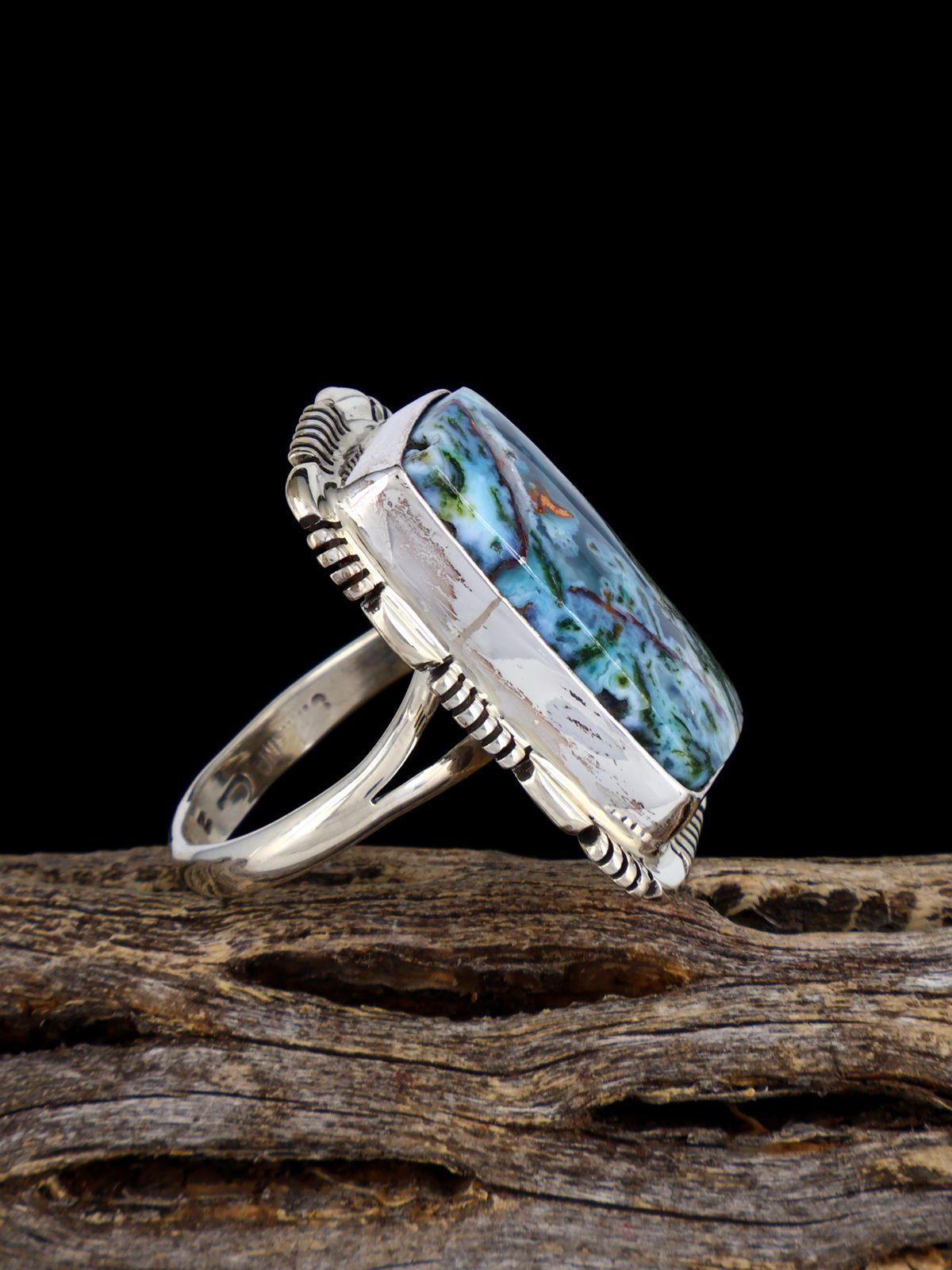 Sterling Silver Chrysocolla and Quartz with Native Copper Ring, Size 8