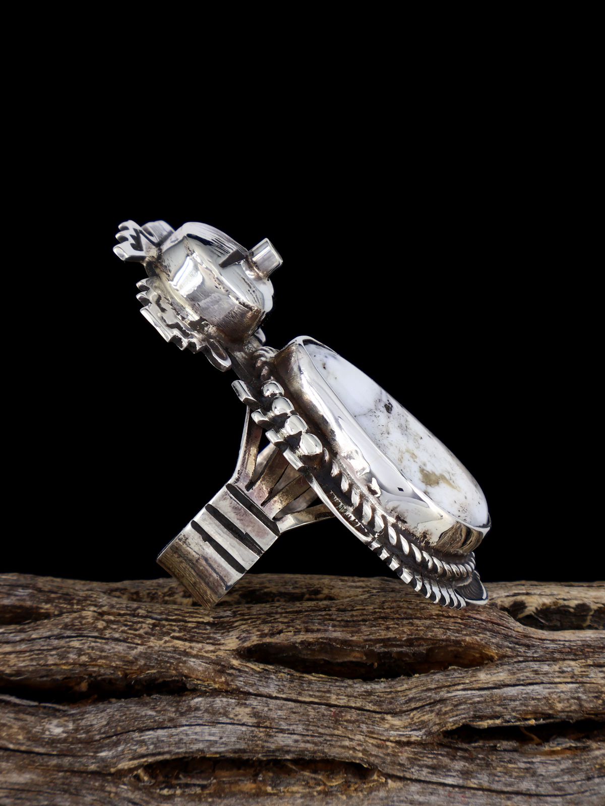 Navajo White Buffalo Kachina Ring, Size 6 1/2