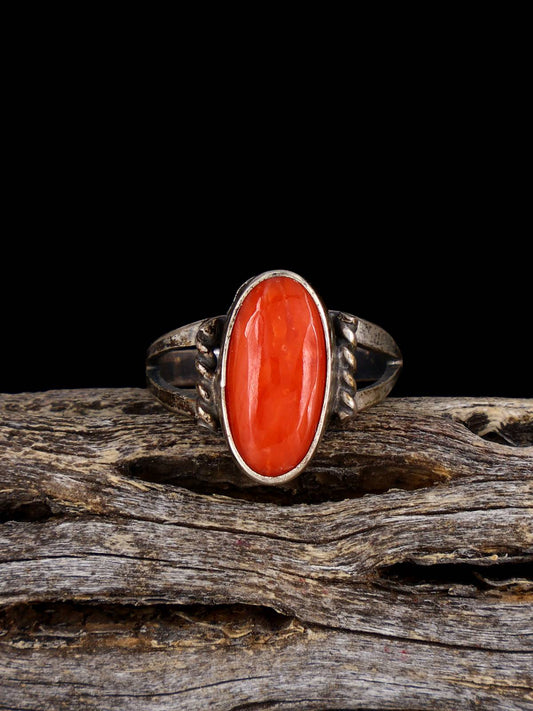 Estate Sterling Silver Coral Ring, Size 5 1/2