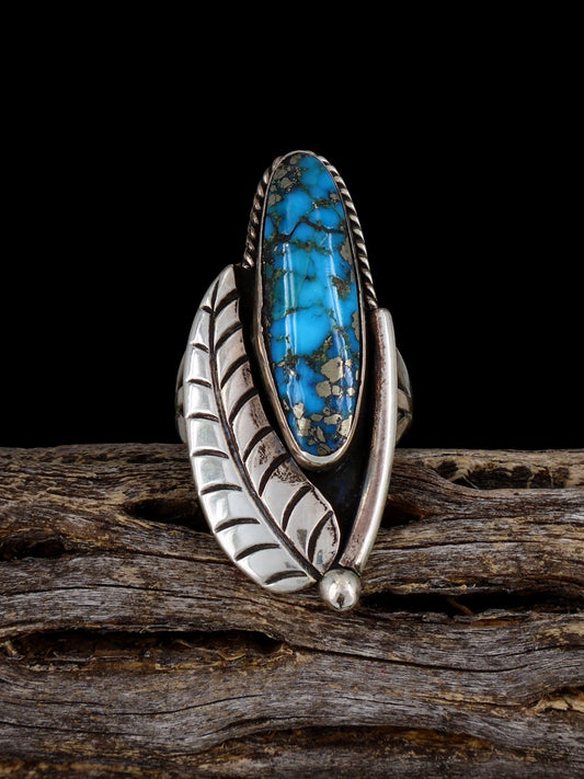 Old Estate Sterling Silver Turquoise Ring, Size 6 1/2