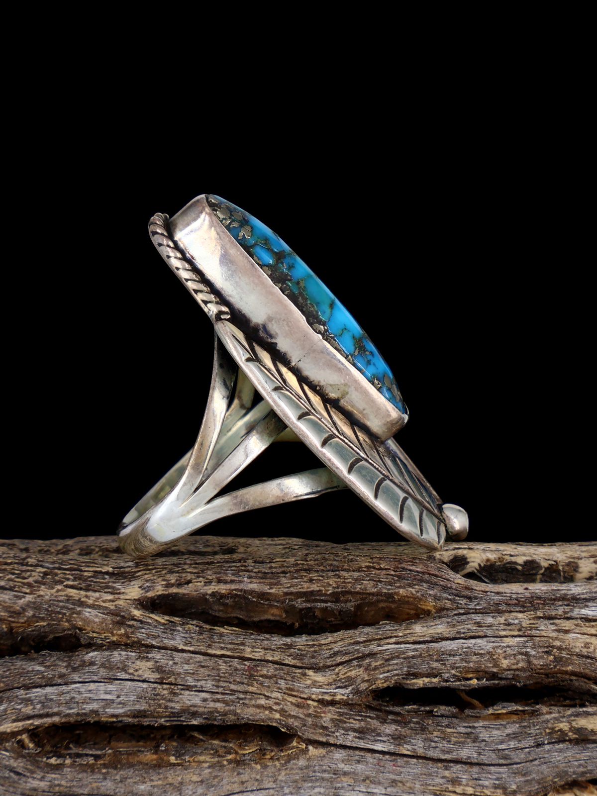 Old Estate Sterling Silver Turquoise Ring, Size 6 1/2