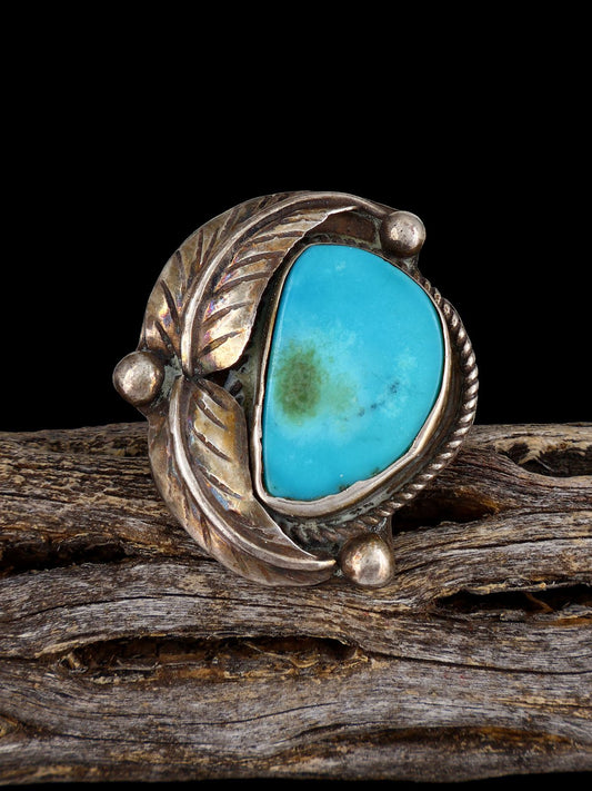 Old Estate Sterling Silver Turquoise Ring, Size 5 3/4