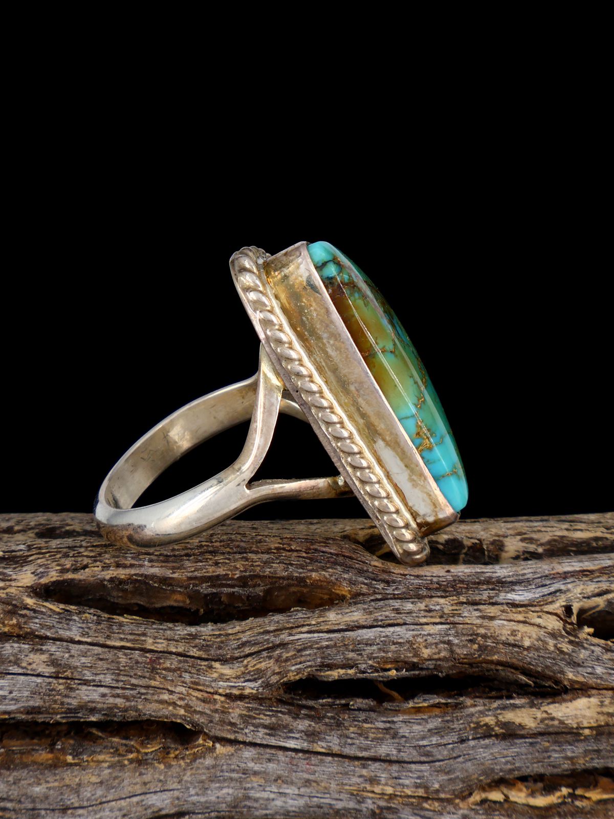 Old Estate Sterling Silver Natural Skyhorse Turquoise Ring, Size 7