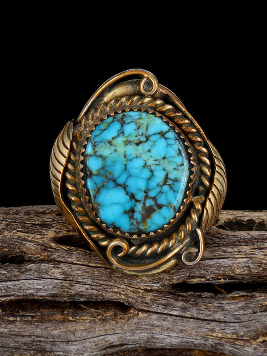 Old Sterling Silver Turquoise Ring, Size 10