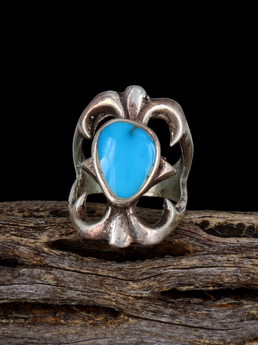 Old Estate Sterling Silver Turquoise Ring, Size 5 1/2