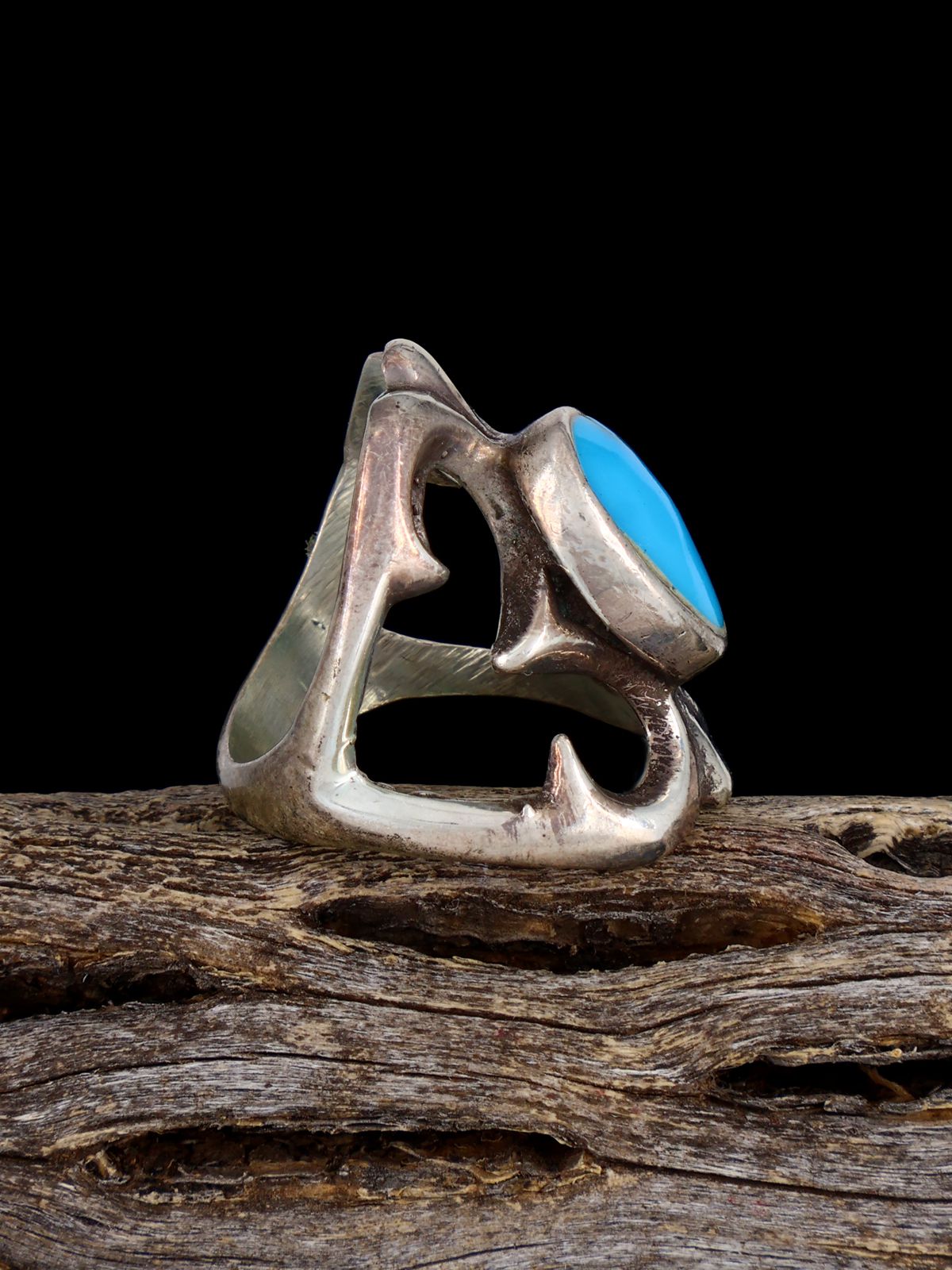 Old Estate Sterling Silver Turquoise Ring, Size 5 1/2