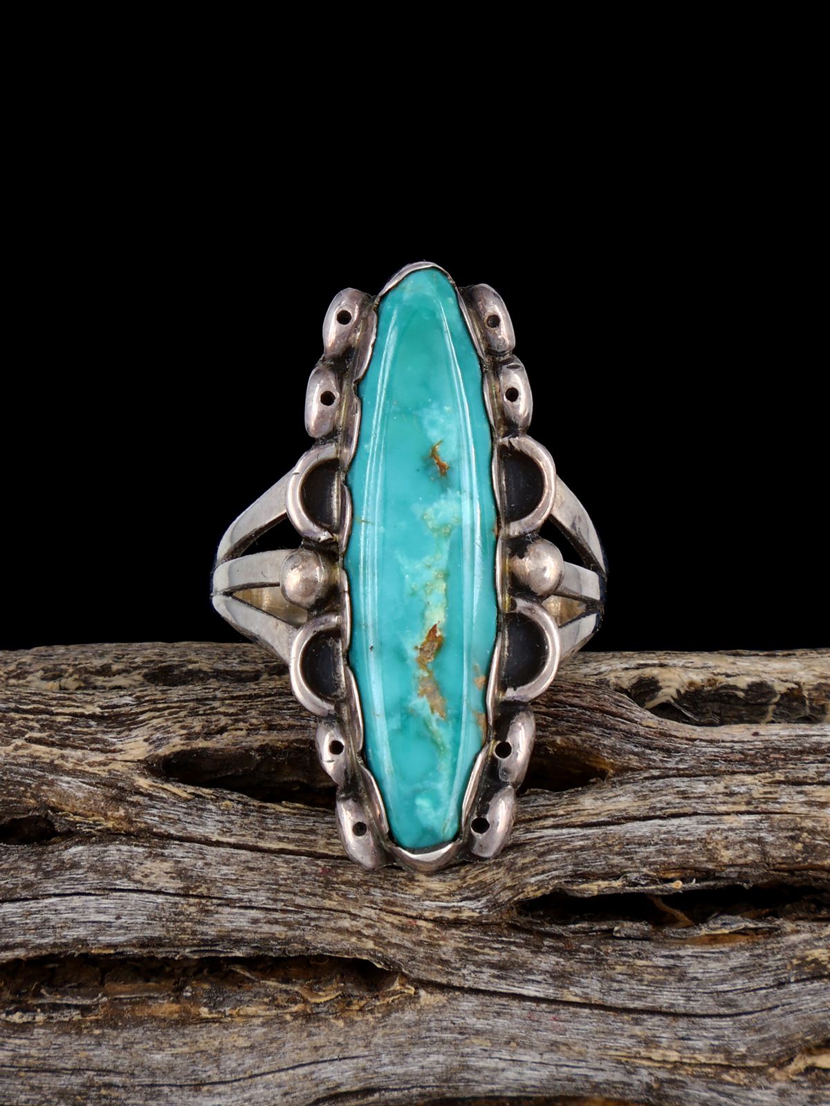 Old Estate Sterling Silver Turquoise Ring, Size 6 1/2