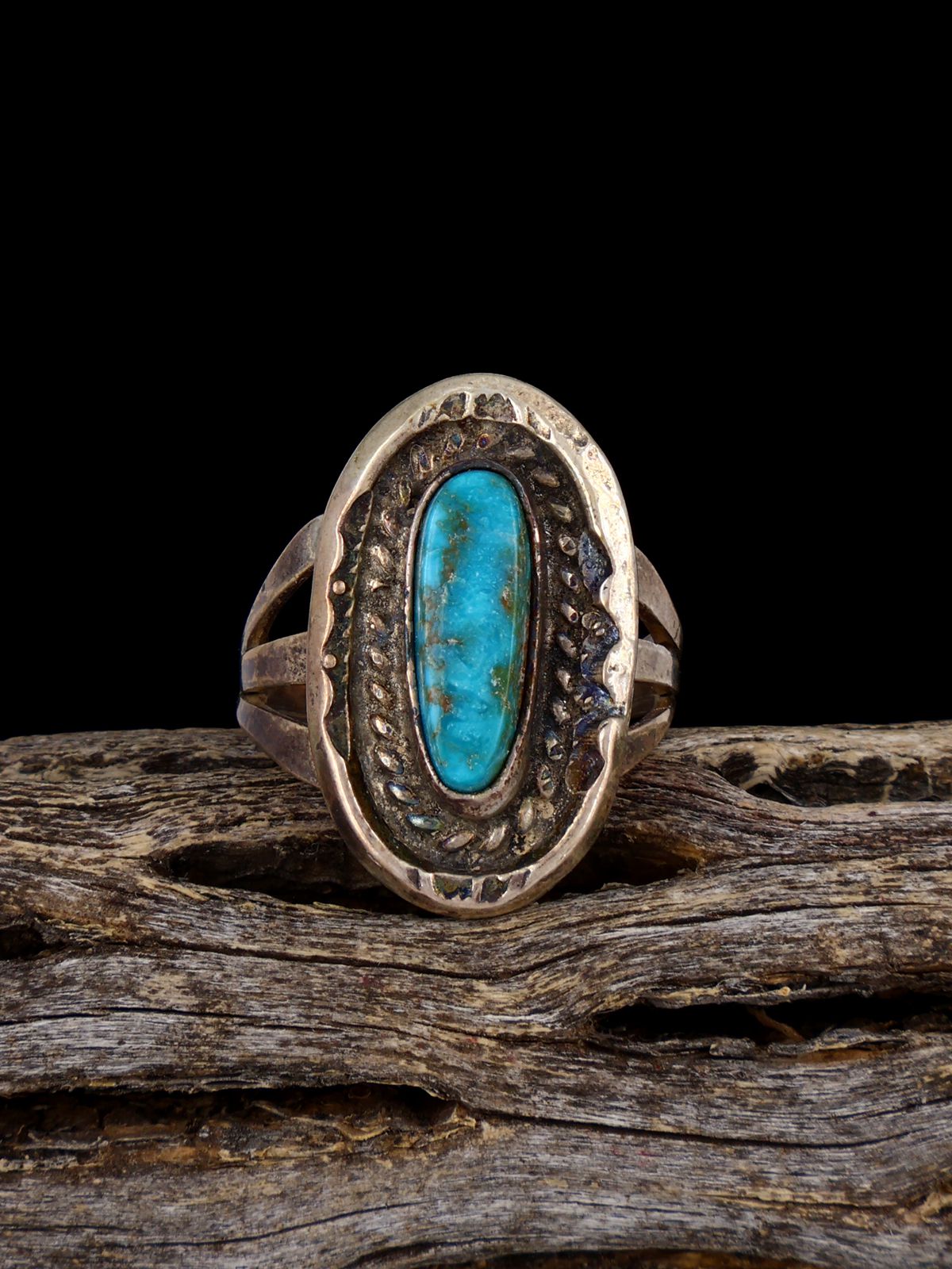 Old Estate Sterling Silver Turquoise Ring, Size 6